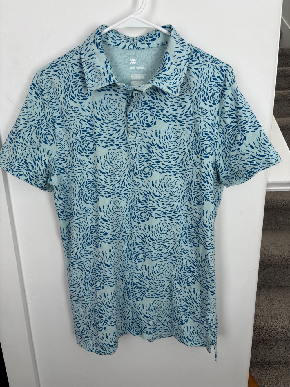 Light Blue Fish Patterned Short-Sleeve Polo Shirt 🐟